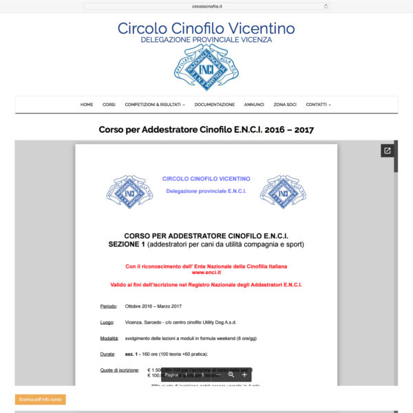 Web corsi Circolo Cinofilo Vicentino