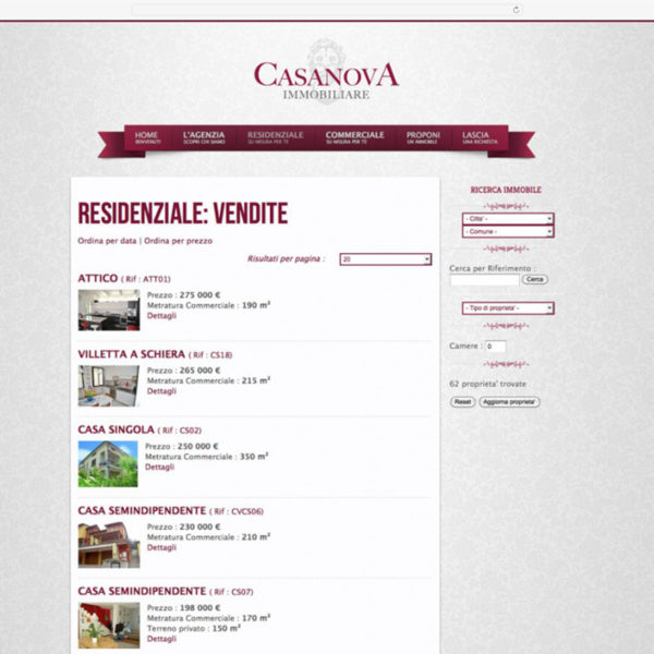 Web residenziale Casonova Immobiliare